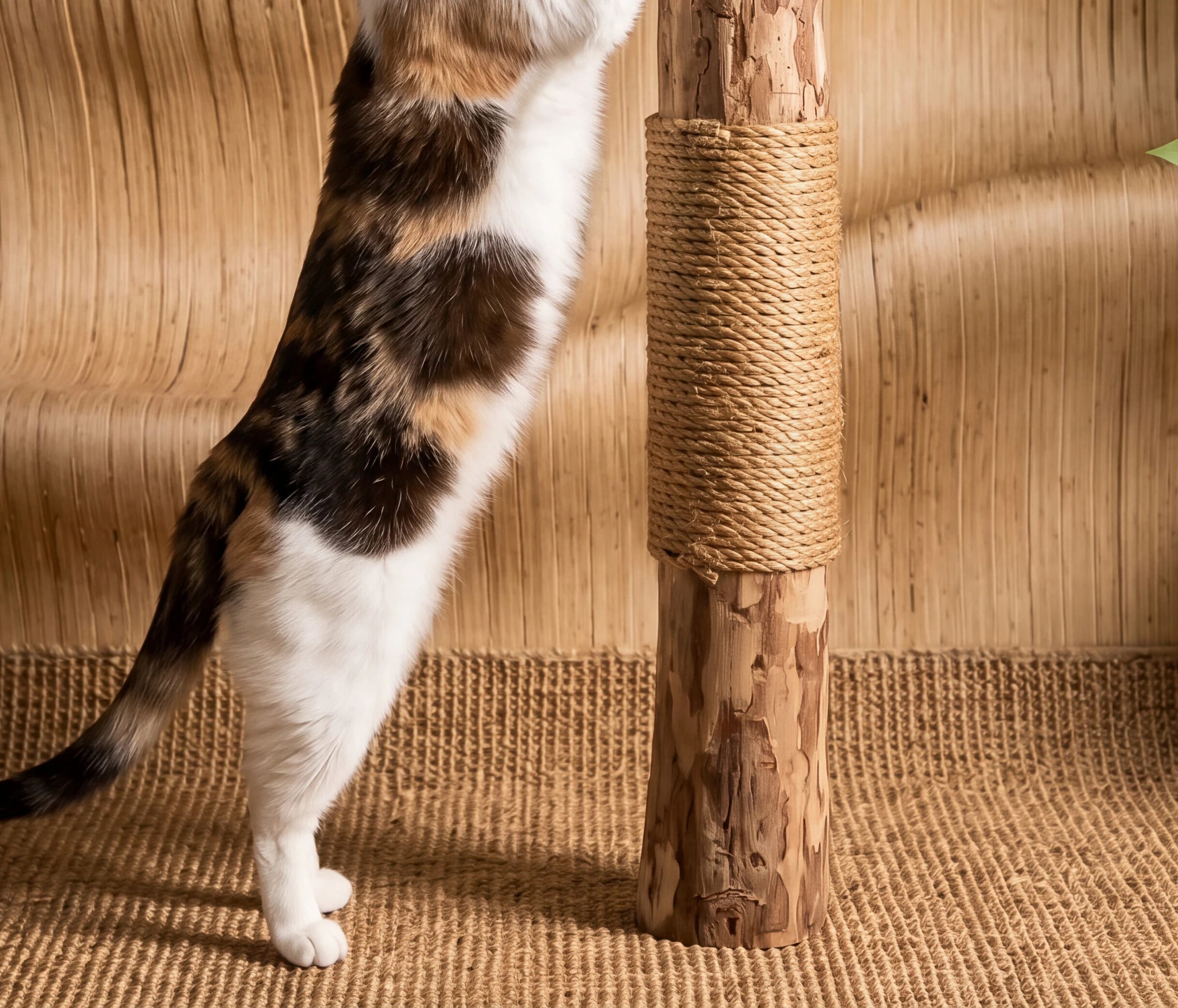Gata se alongando em um arranhador de chão